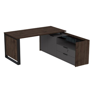 Стол рабочий на опорной двусоставной тумбе, с ящиками, с замком