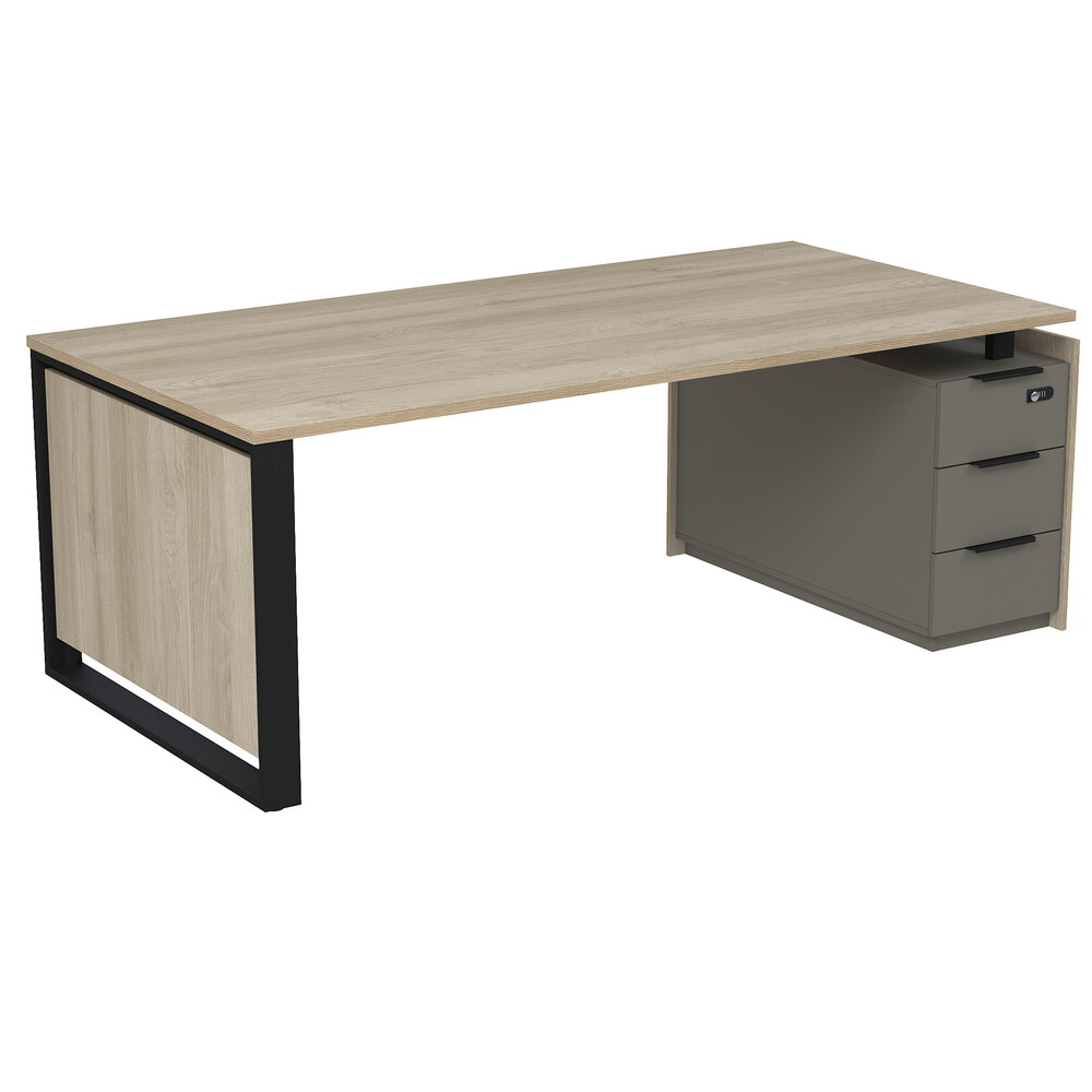 Стол рабочий на опорной угловой тумбе, с ящиками (метабокс), с код замком