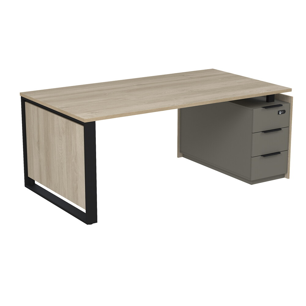 Стол рабочий на опорной угловой тумбе, с ящиками, с код замком