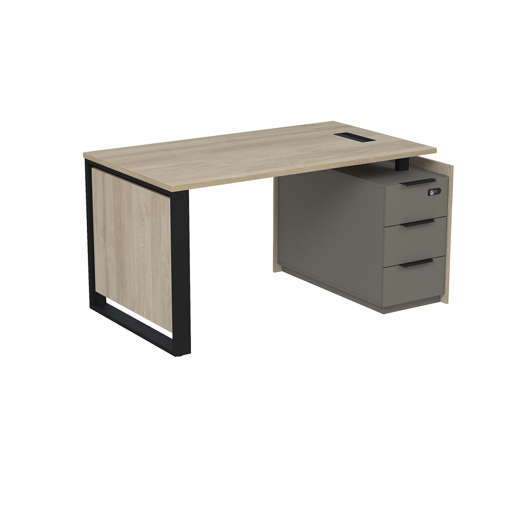 Стол рабочий с люч, на опорной угловой тумбе, с ящиками (метабокс), с код замком