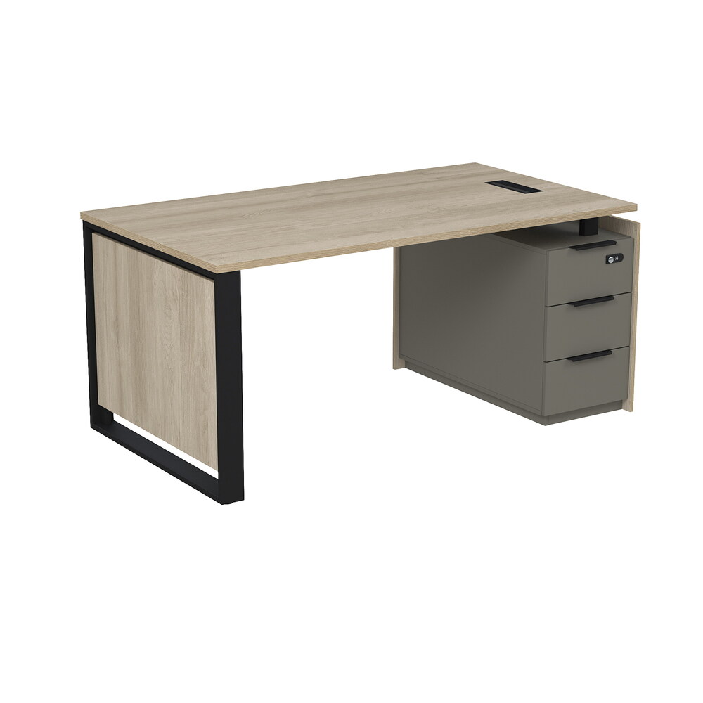 Стол рабочий с люч, на опорной угловой тумбе, с ящиками, с код замком