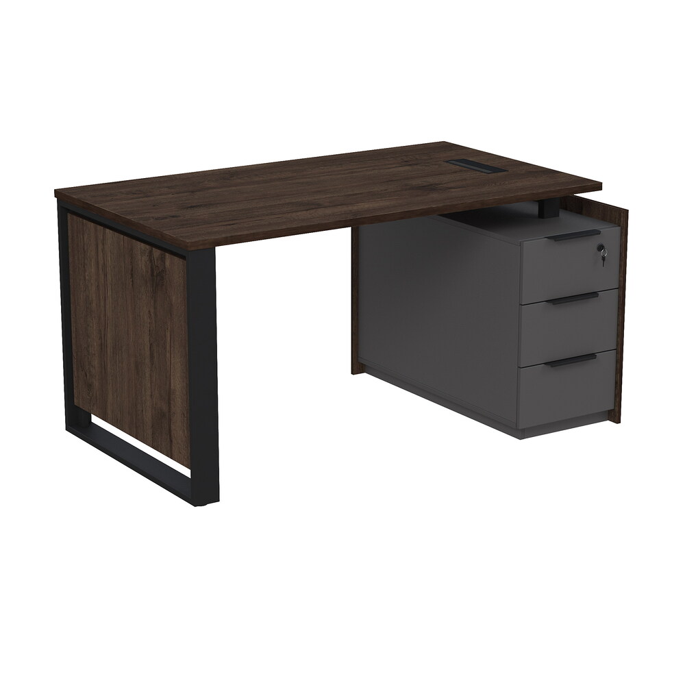 Стол рабочий с люч, на опорной угловой тумбе, с ящиками, с замком