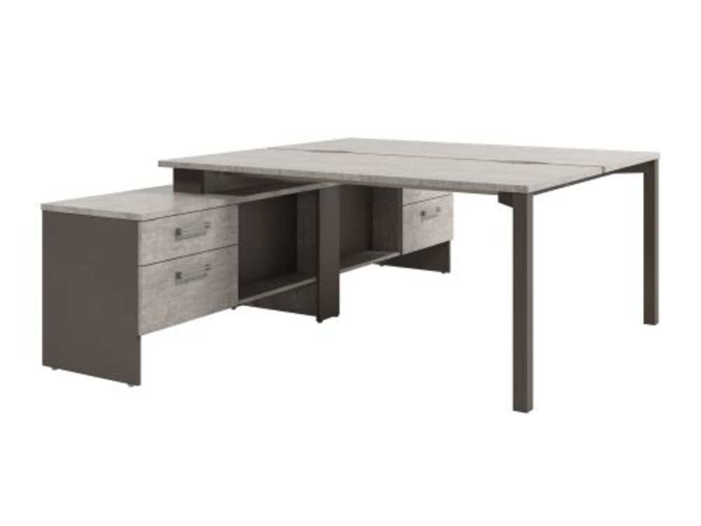 Стол-тандем на металлокаркасе с опорной тумбой