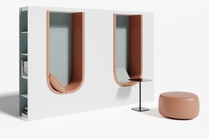 Композиция гардероб и две мягких ниши с боковыми стеллажами