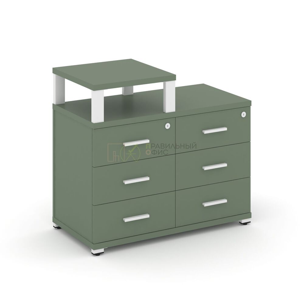 Тумба приставная широкая 6 ящиков с надставкой узкой