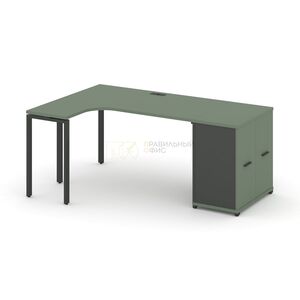 Стол эргономичный с опорным распашным шкафом левый