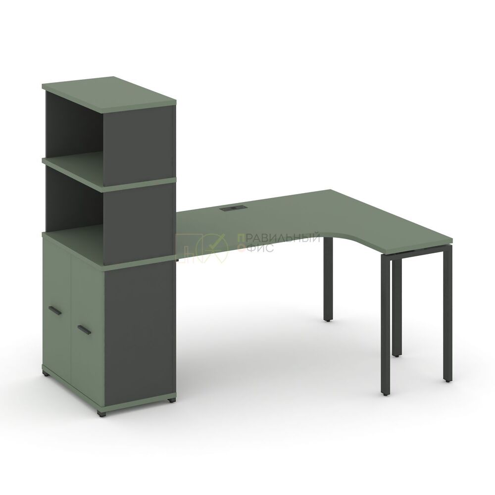 Стол эргономичный с опорным распашным шкафом с надставкой высокой правый