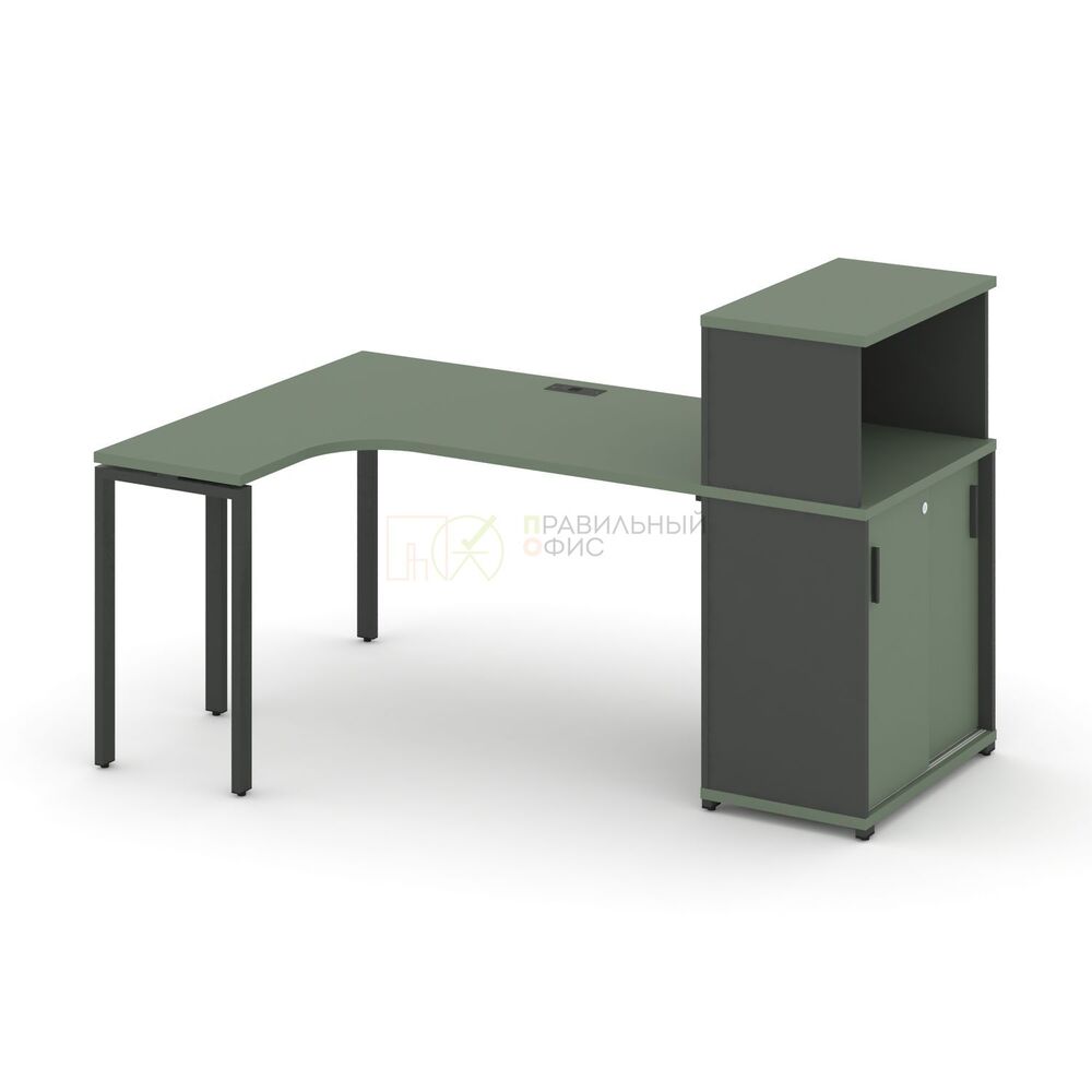 Стол эргономичный с опорным шкафом-купе с надставкой низкой левый