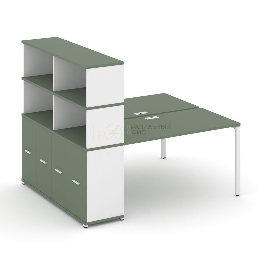 Рабочая станция с опорным распашным шкафом с надставкой высокой