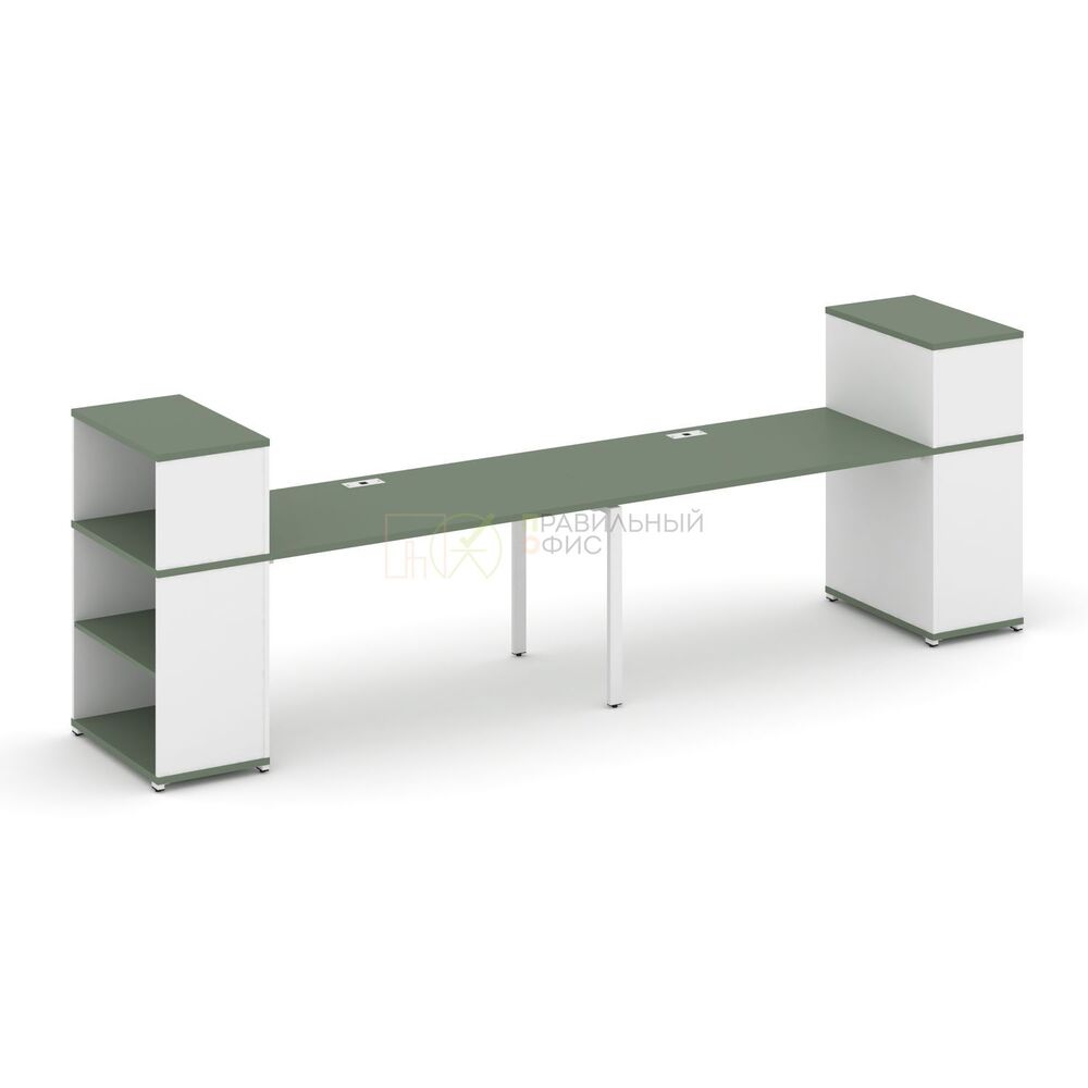 Рабочая станция с опорными стеллажами с надставкой низкой