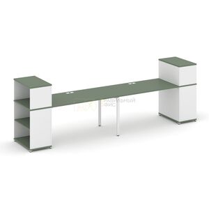 Рабочая станция с опорными стеллажами с надставкой низкой