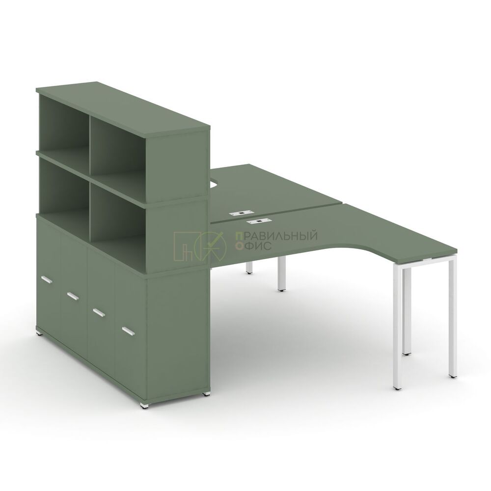 Рабочая станция с опорным распашным шкафом с надставкой высокой