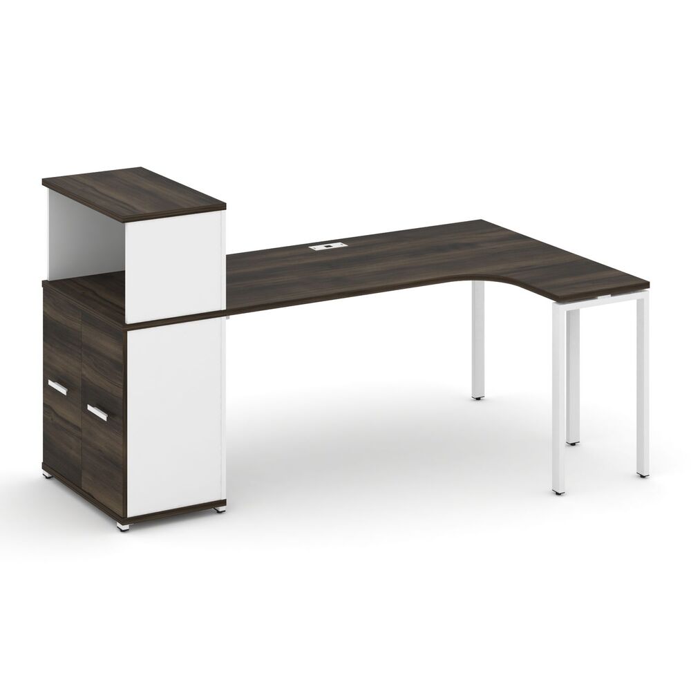 Стол эргономичный с опорным распашным шкафом с надставкой низкой правый