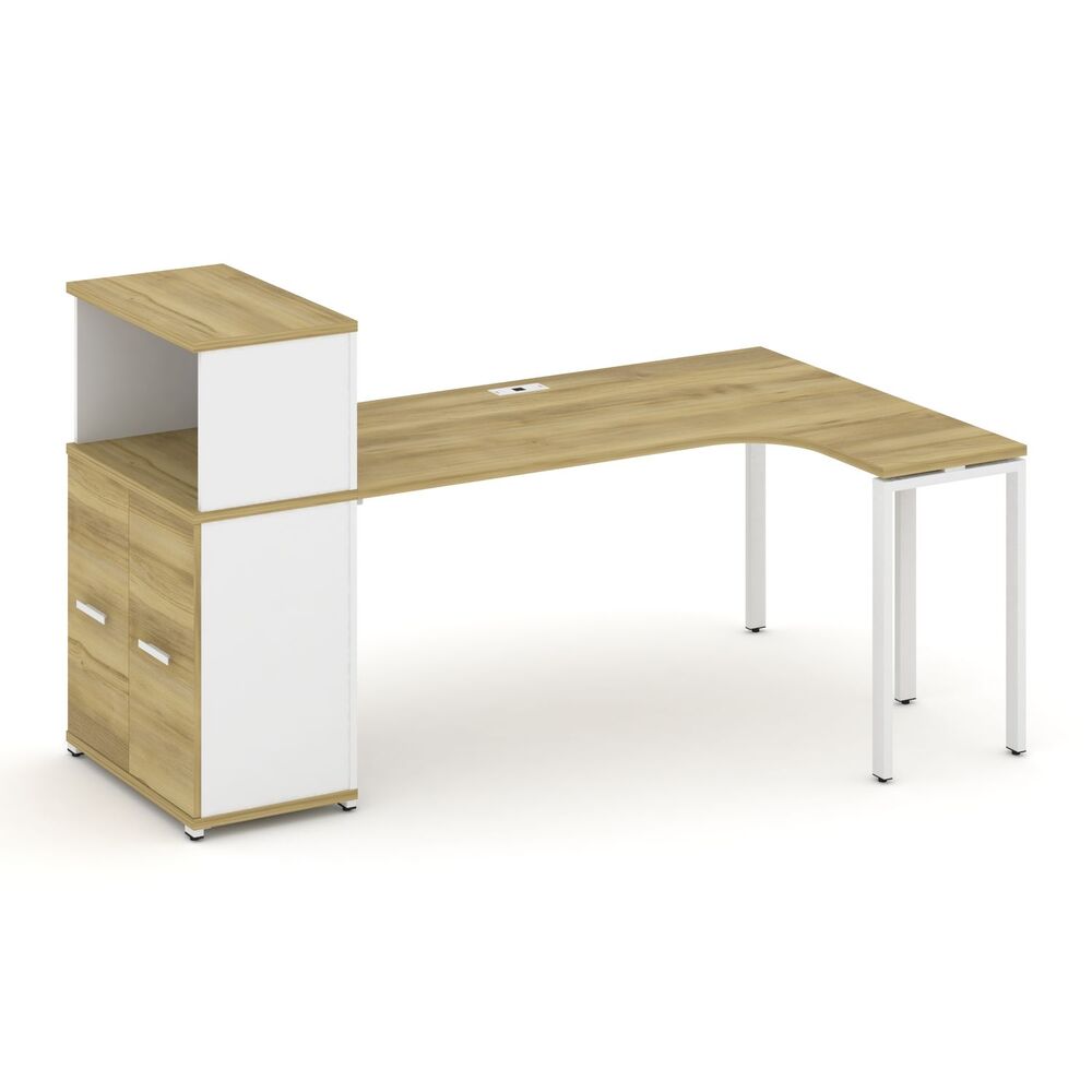 Стол эргономичный с опорным распашным шкафом с надставкой низкой правый