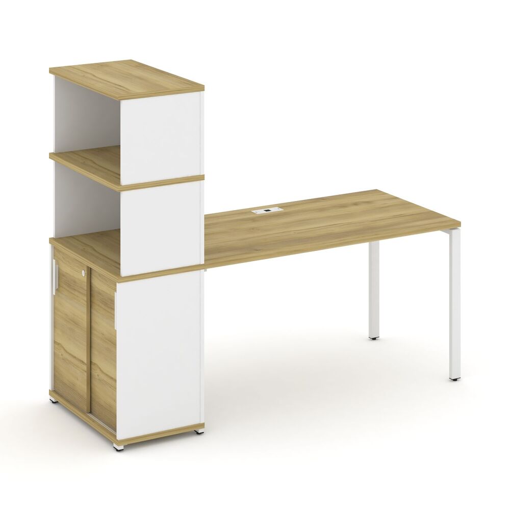 Стол рабочий с опорным шкафом купе с надставкой высокой