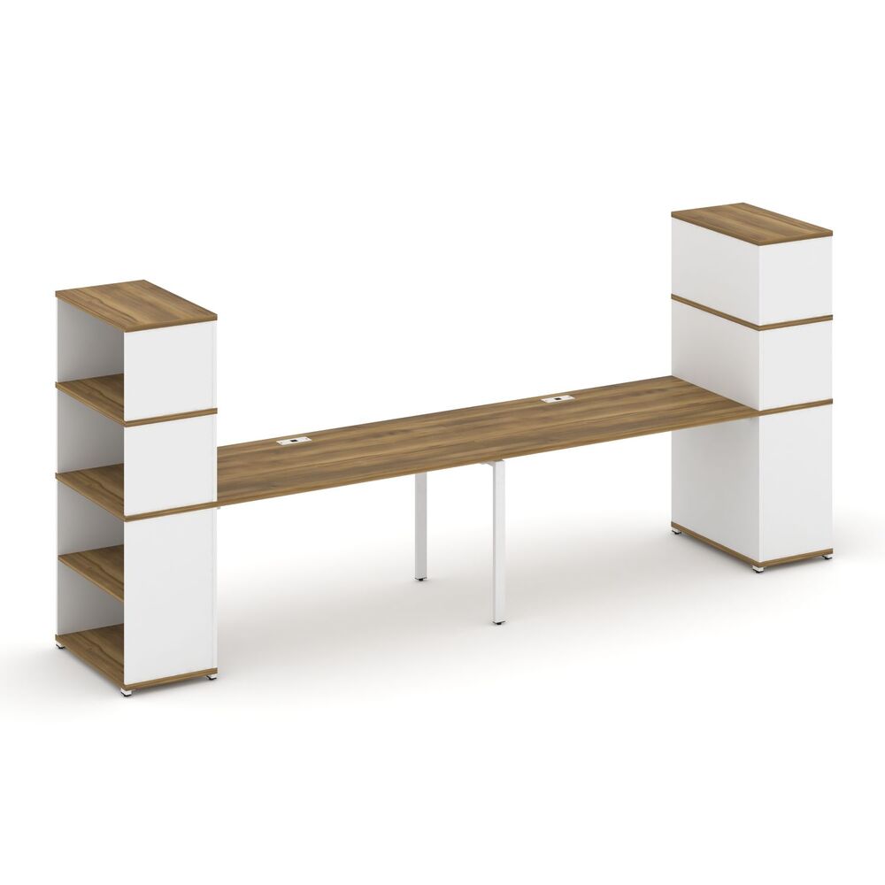 Рабочая станция с опорными стеллажами с надставкой высокой