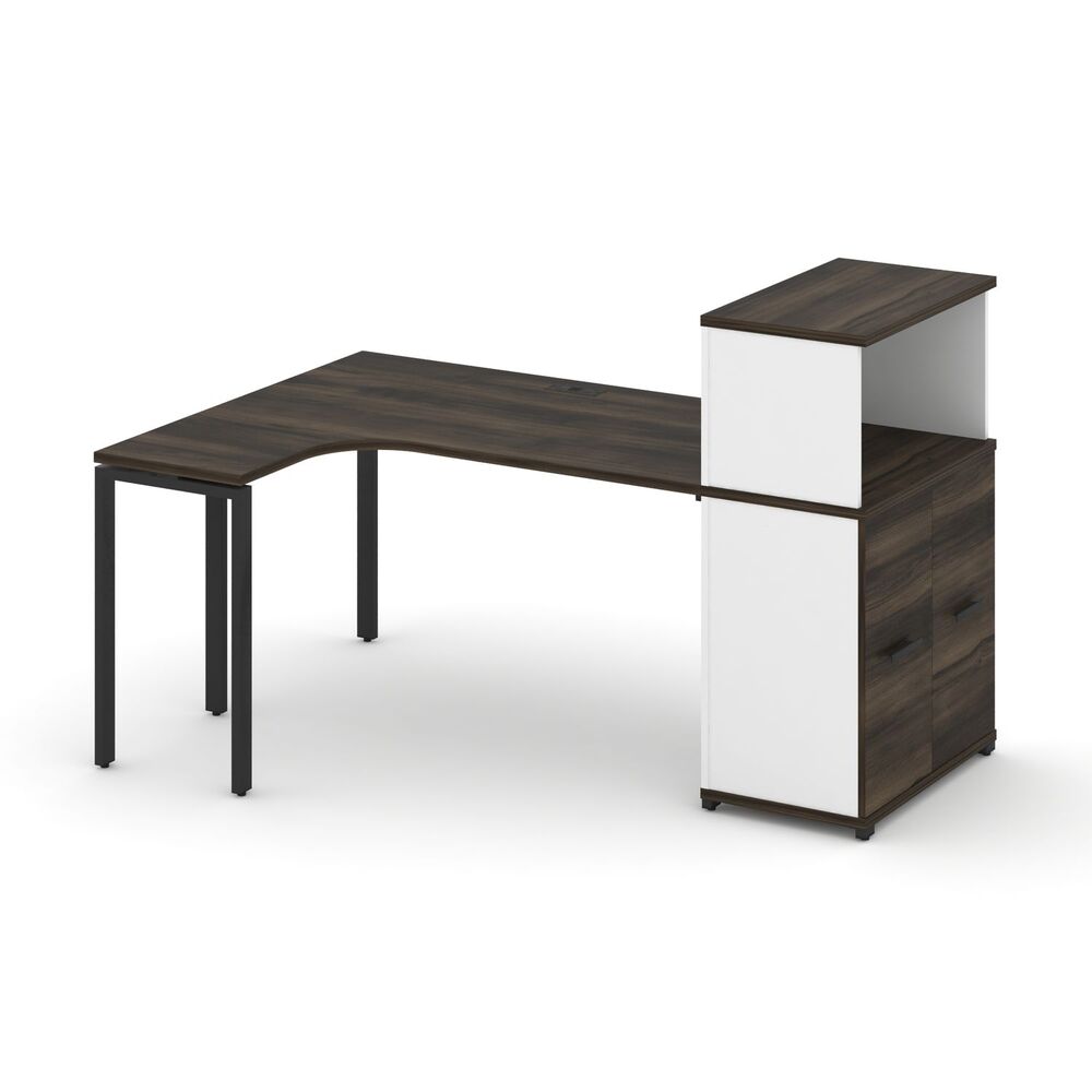 Стол эргономичный с опорным распашным шкафом с надставкой низкой левый