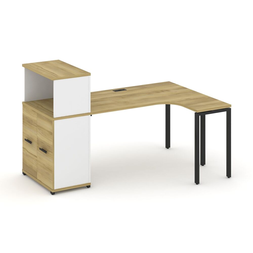 Стол эргономичный с опорным распашным шкафом с надставкой низкой правый