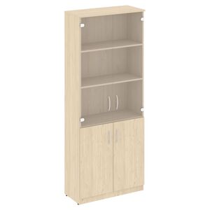 Шкаф высокий широкий (2 низкие двери ЛДСП, 2 средние двери стекло)