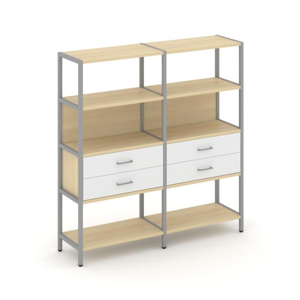 Двухсекционный стеллаж четырехярусный с ящиками