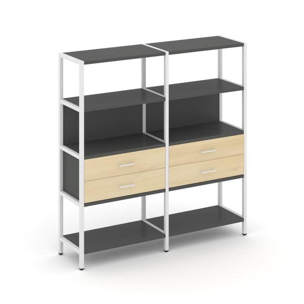 Двухсекционный стеллаж четырехярусный с ящиками