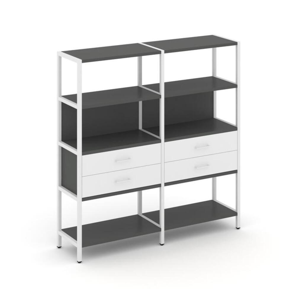 Двухсекционный стеллаж четырехярусный с ящиками