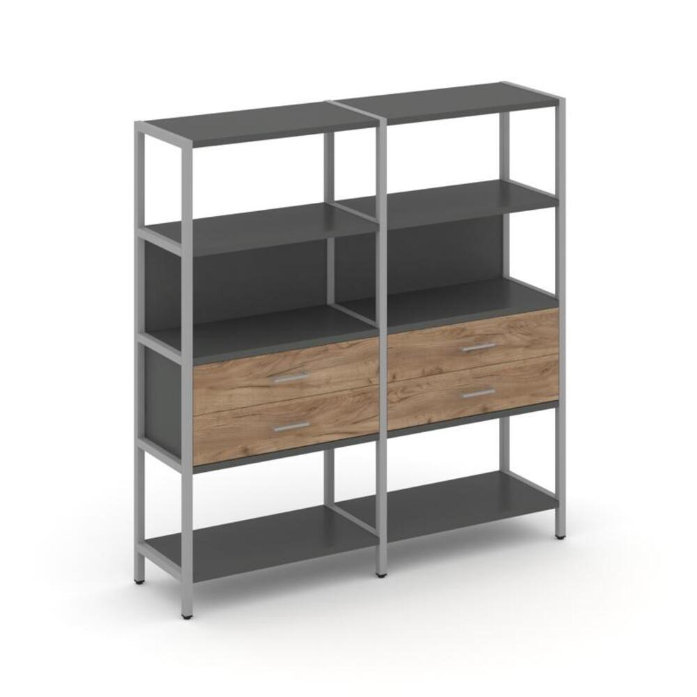 Двухсекционный стеллаж четырехярусный с ящиками