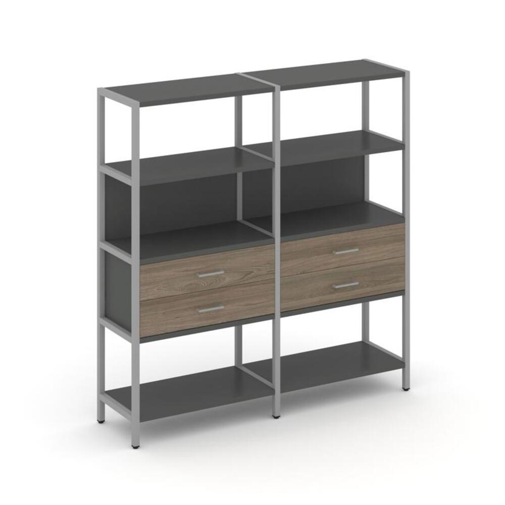 Двухсекционный стеллаж четырехярусный с ящиками