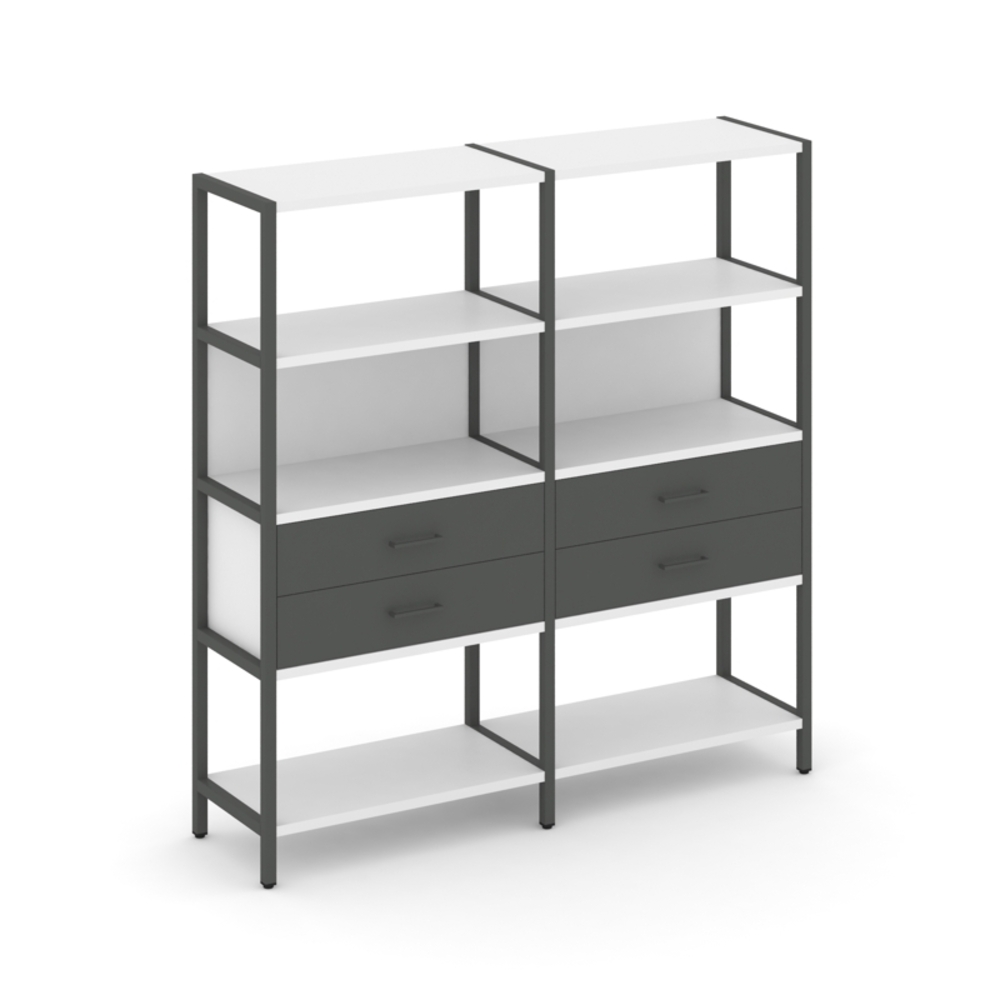 Двухсекционный стеллаж четырехярусный с ящиками