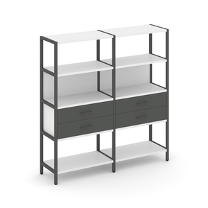 Двухсекционный стеллаж четырехярусный с ящиками