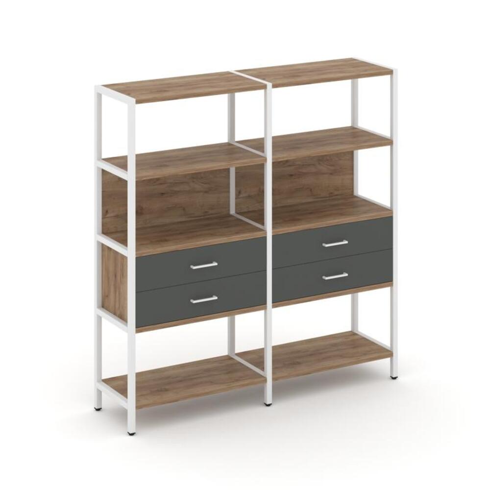 Двухсекционный стеллаж четырехярусный с ящиками