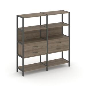 Двухсекционный стеллаж четырехярусный с ящиками