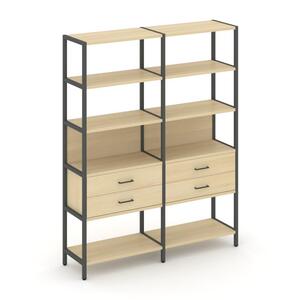 Двухсекционный стеллаж пятиярусный с ящиками