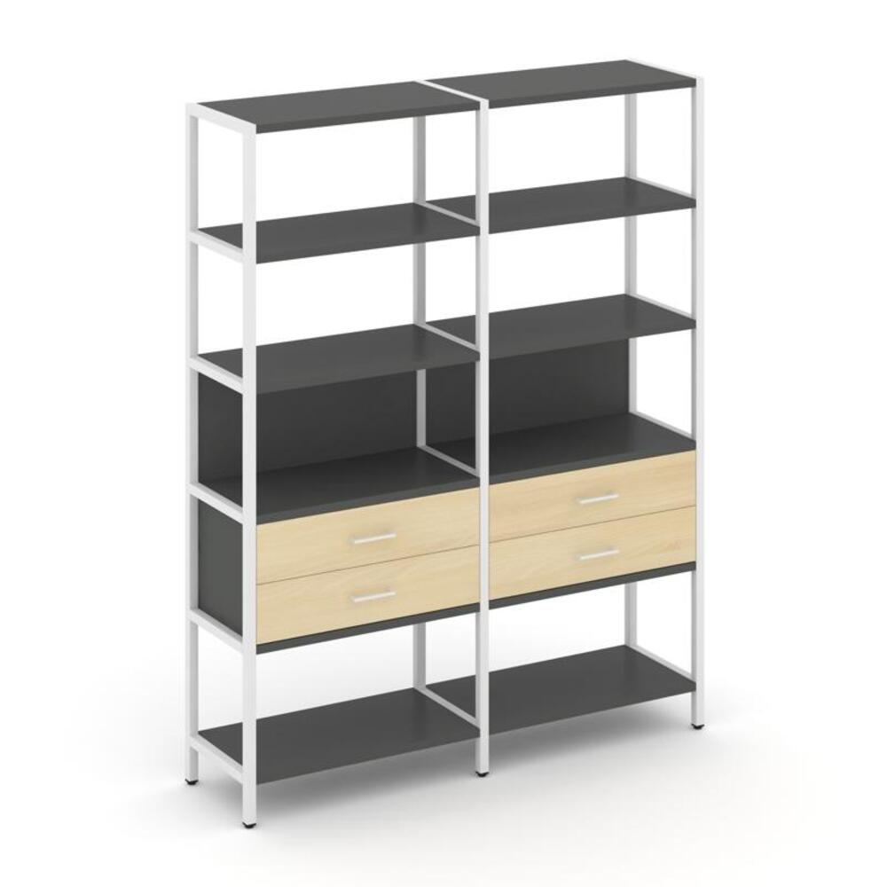 Двухсекционный стеллаж пятиярусный с ящиками