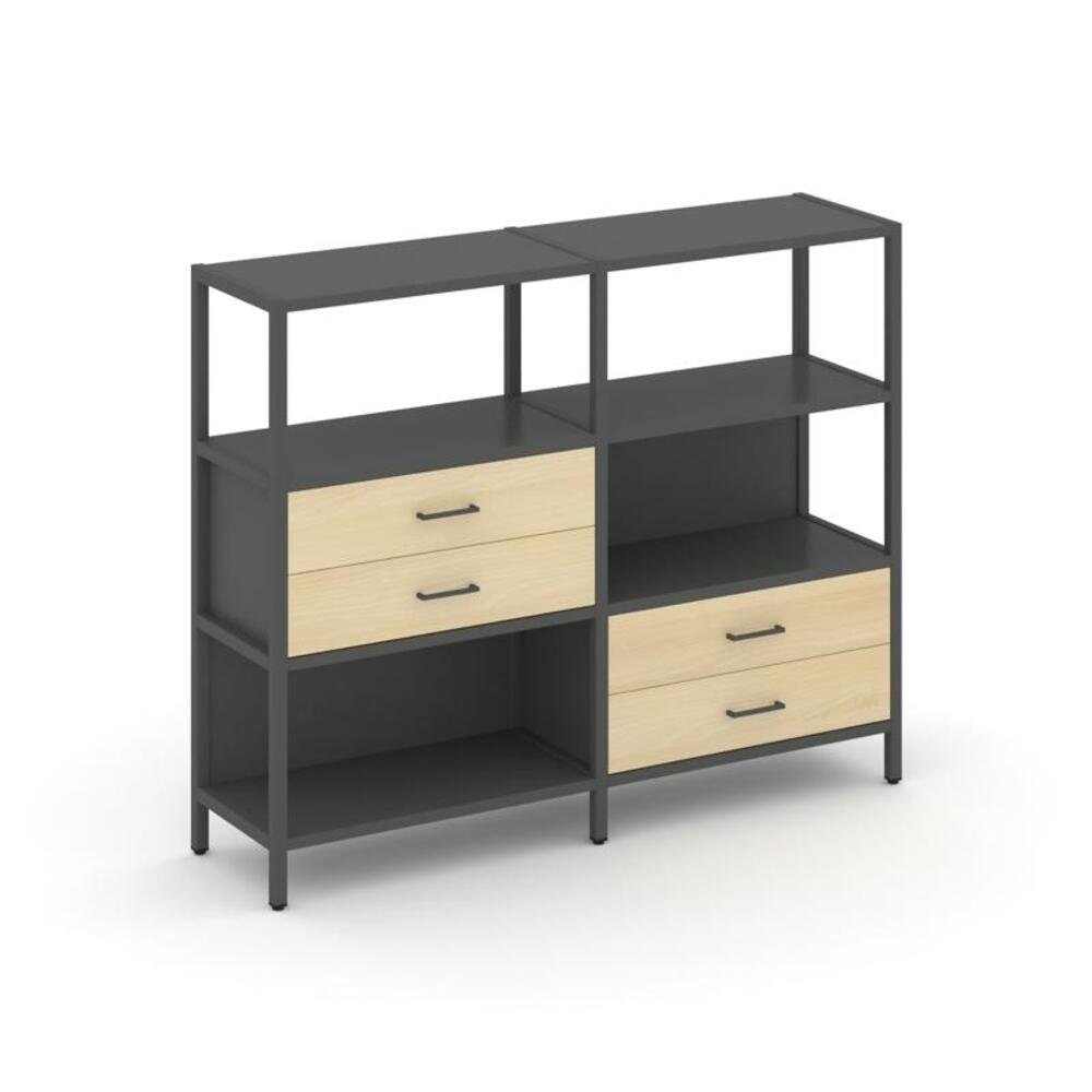 Двухсекционный стеллаж трехярусный с ящиками