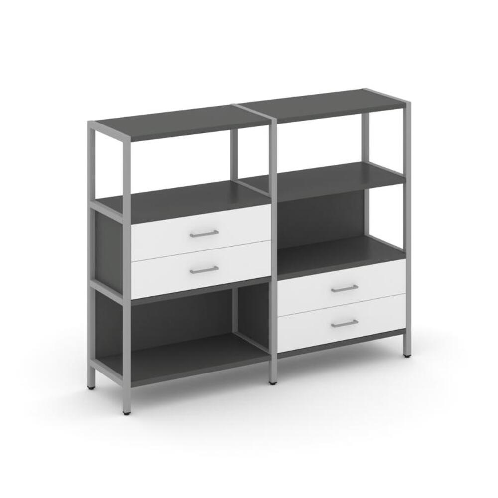 Двухсекционный стеллаж трехярусный с ящиками