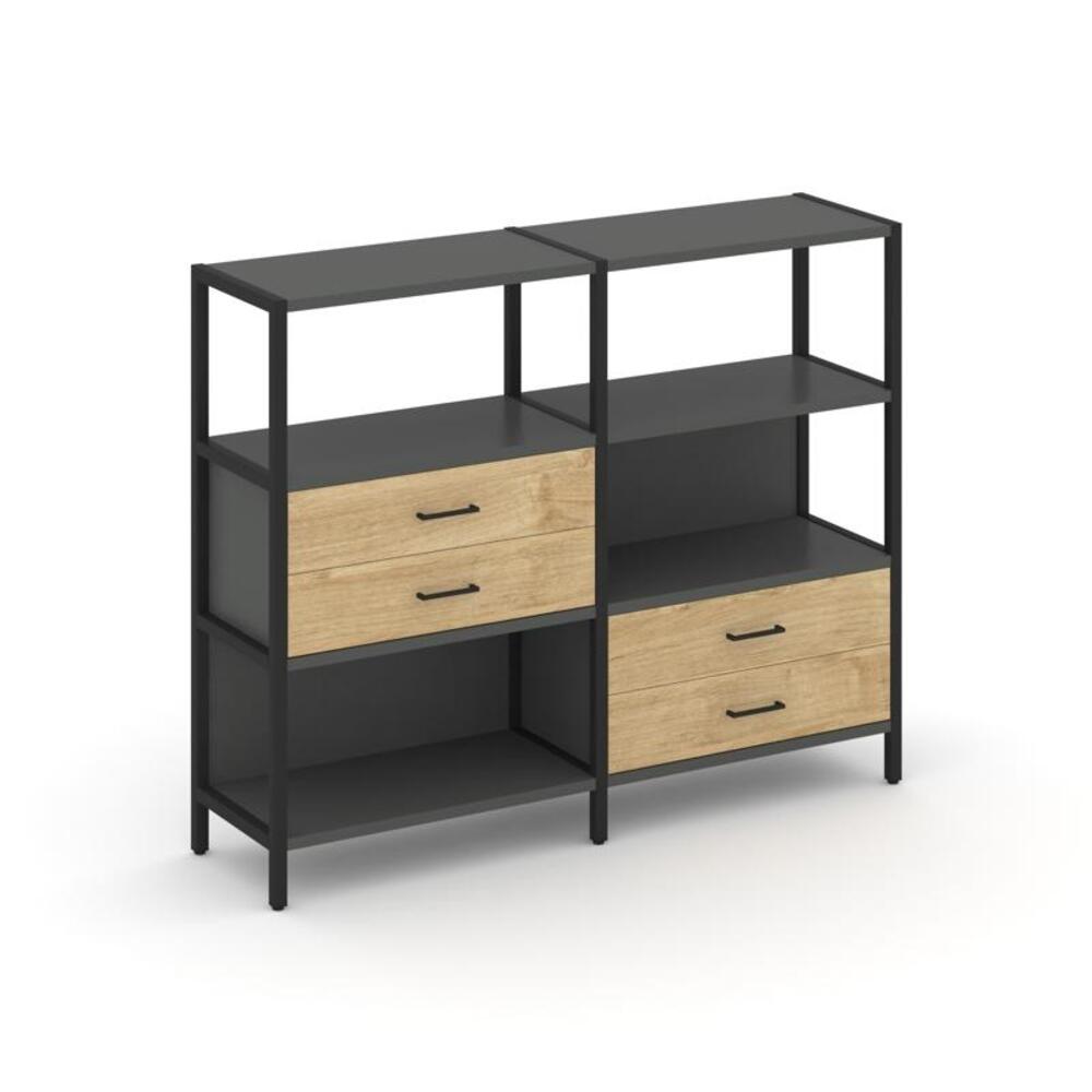 Двухсекционный стеллаж трехярусный с ящиками