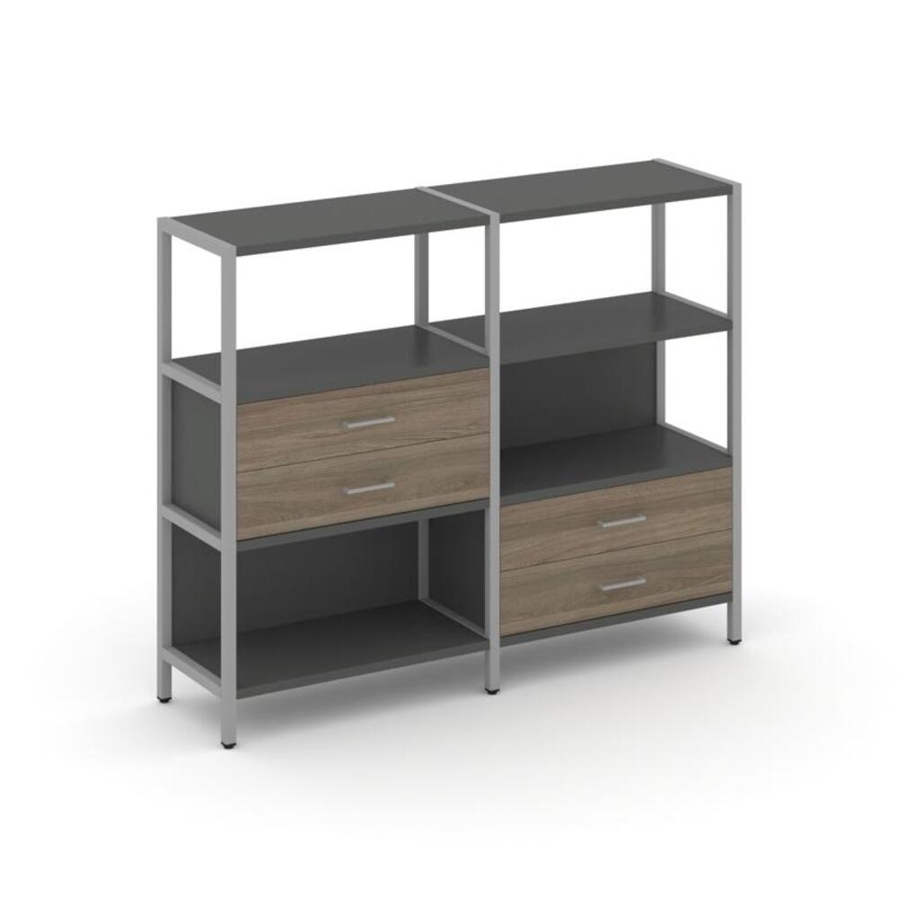 Двухсекционный стеллаж трехярусный с ящиками