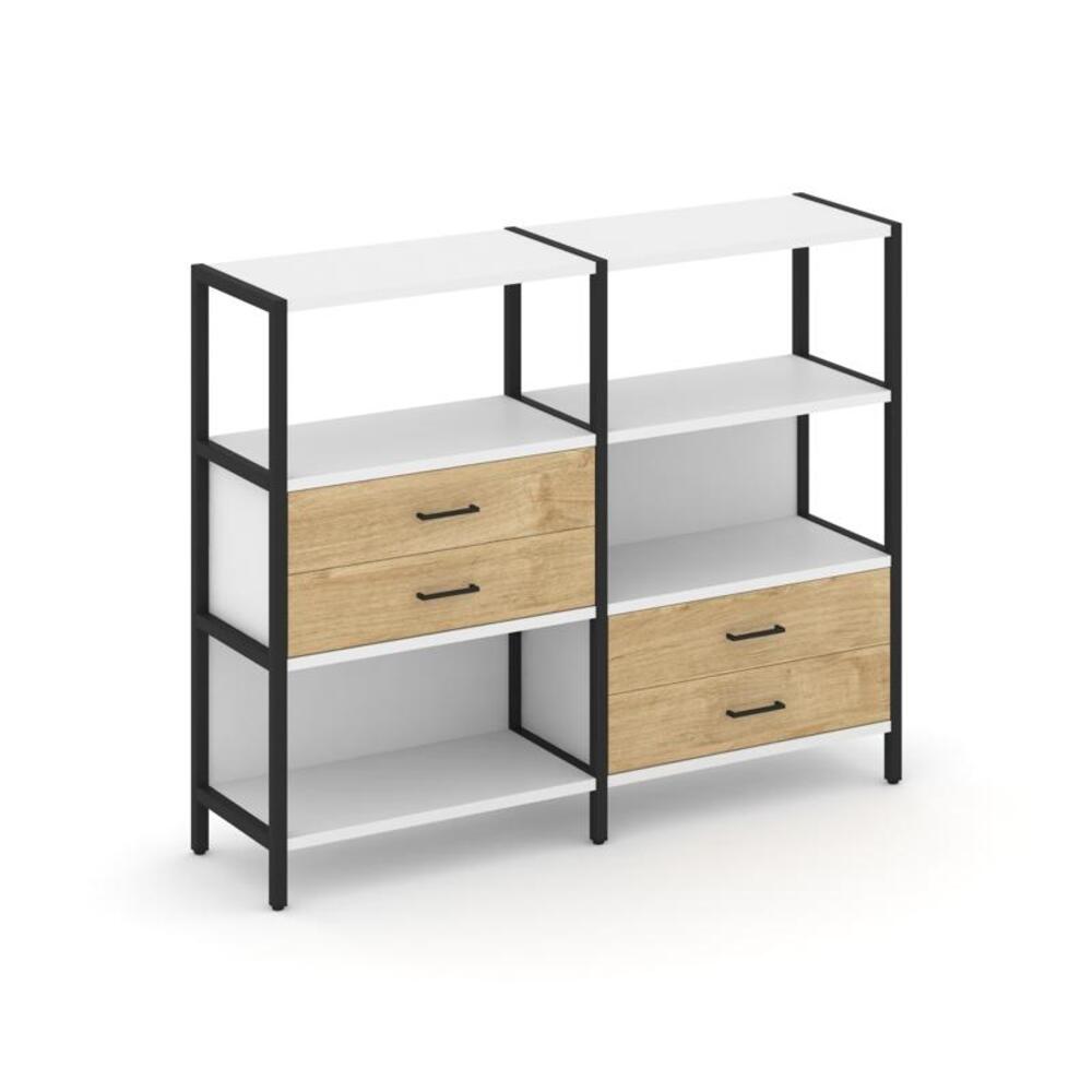 Двухсекционный стеллаж трехярусный с ящиками