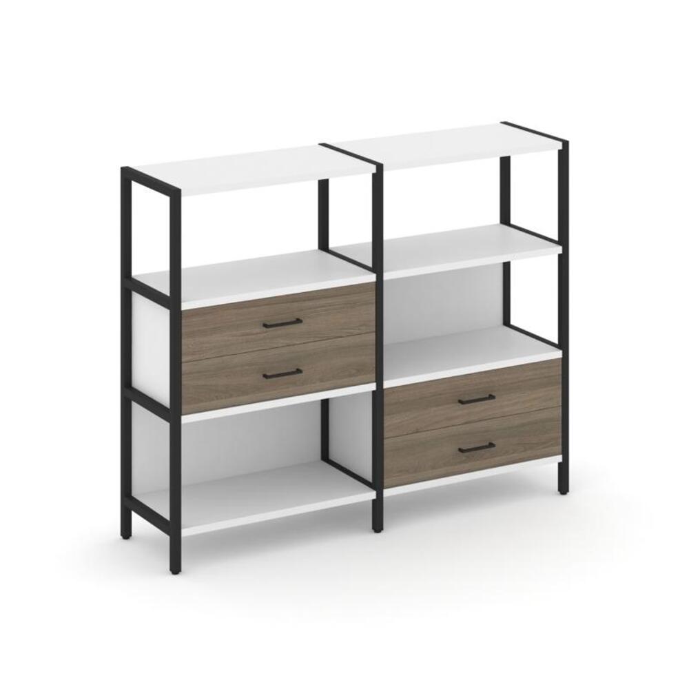 Двухсекционный стеллаж трехярусный с ящиками