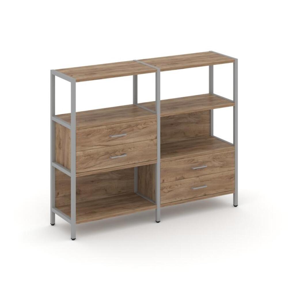 Двухсекционный стеллаж трехярусный с ящиками