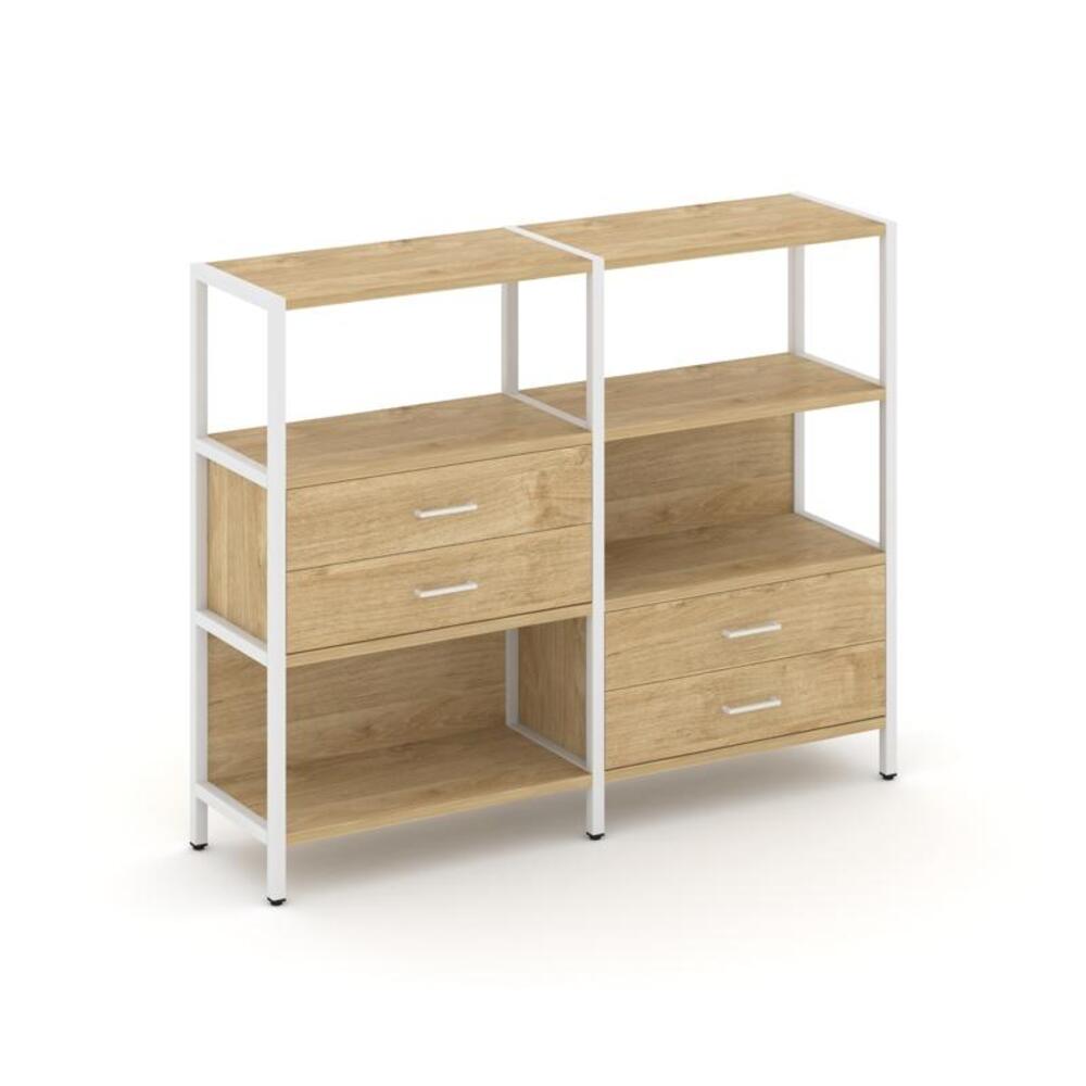 Двухсекционный стеллаж трехярусный с ящиками