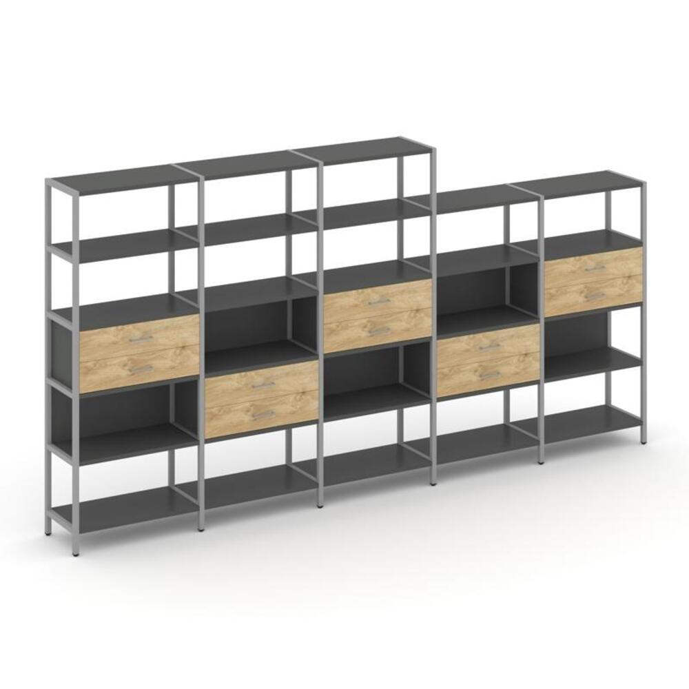 Пятисекционный стеллаж пятиярусный с ящиками