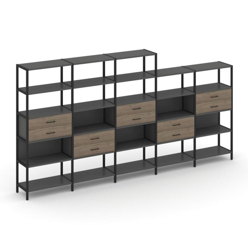 Пятисекционный стеллаж пятиярусный с ящиками