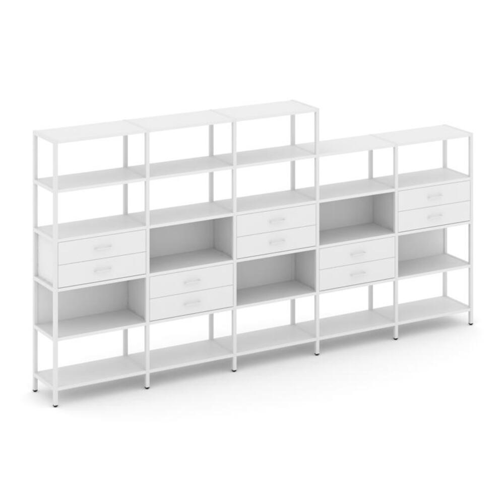 Пятисекционный стеллаж пятиярусный с ящиками