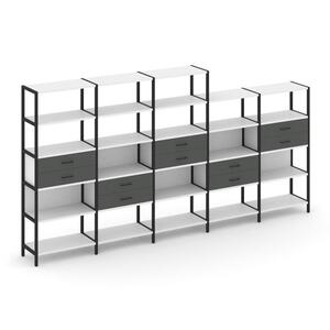 Пятисекционный стеллаж пятиярусный с ящиками