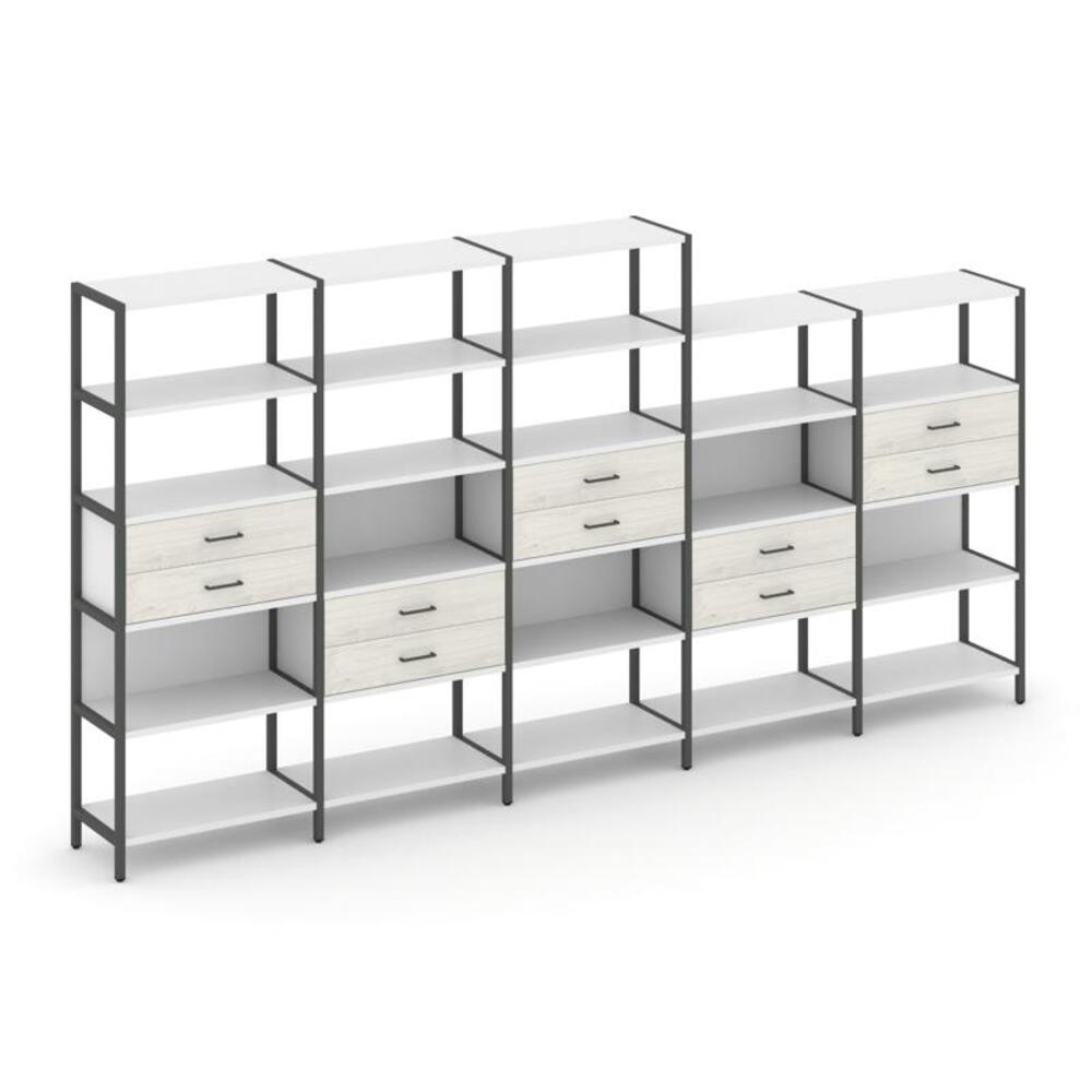 Пятисекционный стеллаж пятиярусный с ящиками