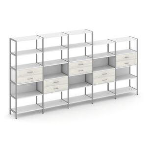 Пятисекционный стеллаж пятиярусный с ящиками