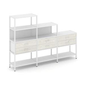 Трехсекционный стеллаж четырех/трех/двухярусный с ящиками