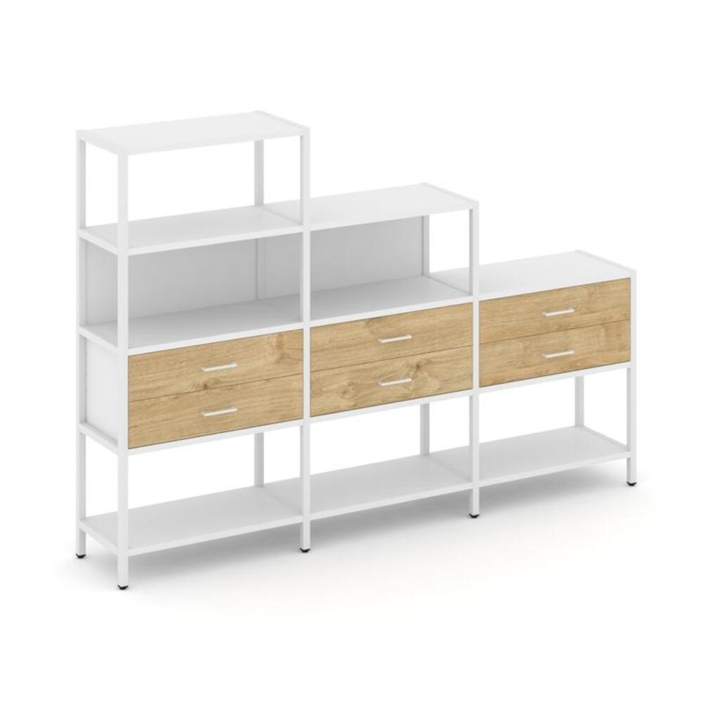 Трехсекционный стеллаж четырех/трех/двухярусный с ящиками